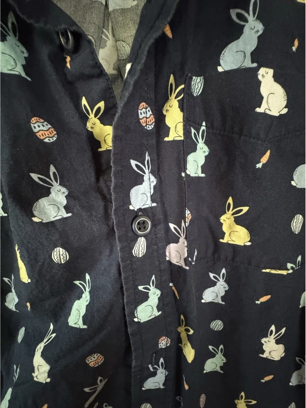 The Children’s Place Boys XL 14 Easter Bunny Egg Button Up Shirt Cotton Navy